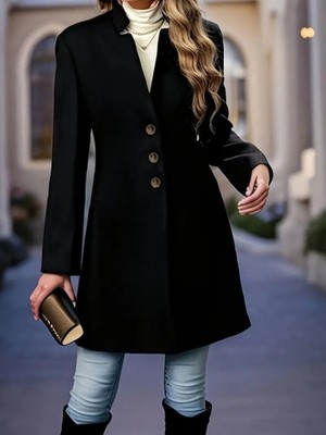 Tiana Kadın Uzun Kollu Hakim Yakalı Önden Düğmeli Ithal Kaşe Astarsız Kısa Kaban