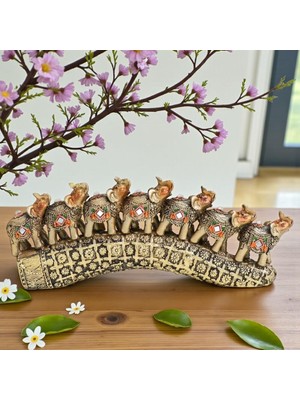 Elifeshop Lüks Aynalı Motifli Feng Shui 7’li Şans Bereket Fil Biblo Seti 24 cm Ofis Dekoru Yeni Yıl Hediyesi 1