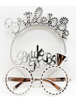 SHC4200 Bride To Be Yazılı Taç ve Bride To Be Yazılı Gözlük Seti Gümüş Renk