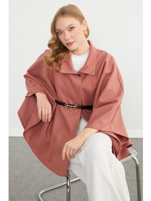 FullaModa Kemerli Polo Yaka Kaşe Panço