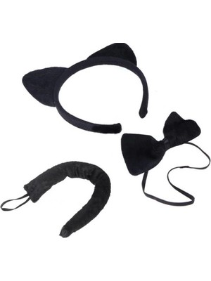 SHC4200 Kedi Kostüm Taç Kuyruk Papyon Seti Karışık