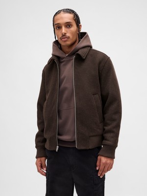 Gap Erkek Kahverengi Wool-Blend Bomber Ceket