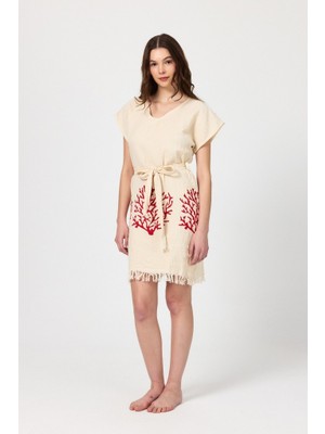 Mulberry Müslin Kadın Plaj Elbisesi Kolsuz %100 Pamuk