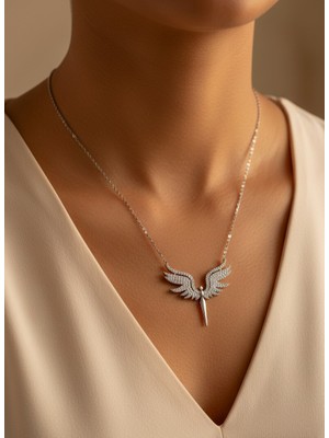 Keskin Gümüş 925 Ayar Gümüş Zirkon Taşlı Beyaz Mikail Meleği Kadın Kolye Sevgililer Günü Hediye