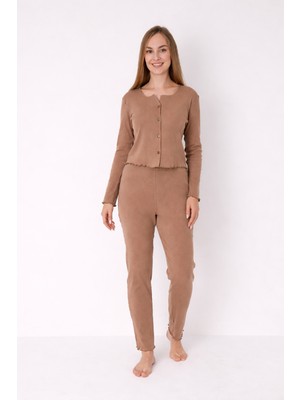 Nbb Açık Kahve Önden Düğmeli Pijama Takımı