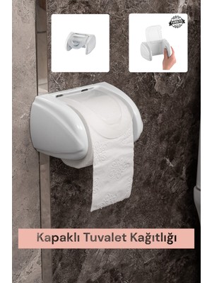 Muf Home Kapaklı Tuvalet Kağıtlığı Şeffaf Yapışkanlı Tuvalet Kağıtlığı Aparatı - Duvara Asılabilir