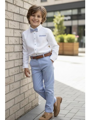 Miniğimin Cicileri Papyon Detaylı Kemerli Erkek Çocuk Spor Takım - Beyaz