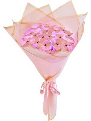 Tosbiş Led Işıklı Pembe Kelebek Buketi , Dekoratif Konsept Hediye Anneye,Sevgiliye,Arkadaşa