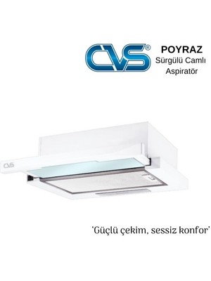 CVS Dn 1146 Poyraz Eco Sürgülü Camlı Aspiratör 280 m3/saat Emiş Gücü Beyaz Renkli Şık Tasarım
