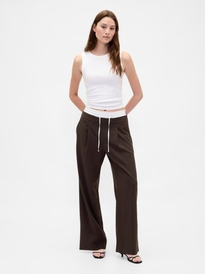 Gap Kadın Koyu Kahverengi Mid Rise Double-Waist Pantolon