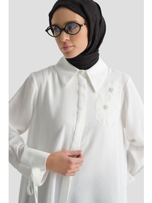 Armine Çiçekli Kupra Tunik Beyaz