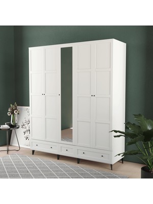 T&B Toprak 5 Kapaklı Çekmeceli Gardırop - Mdf Kapak