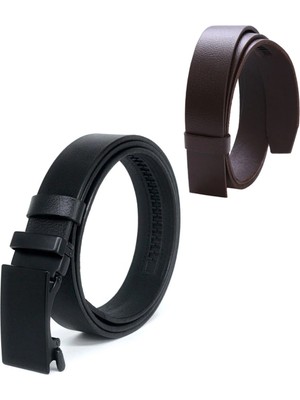 Livize 2'li Hakiki Deri Otomatik Tokalı Kemer Siyah - Kahverengi