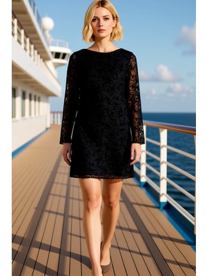 Benerly Kadın Büyük Beden Bisiklet Yaka Standart Kol Çiçekli Desenli Örme Elbise Fonksiyonel Rahat