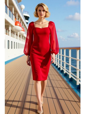 Benerly Kadın V Yaka Uzun Kol Bodycon Kalıp Midi Elbise Büyük Beden Fonksiyonel Dayanıklı Kaliteli