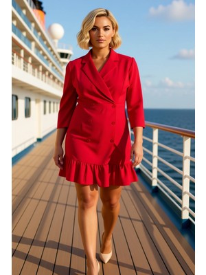 Benerly Kadın Büyük Beden Ceket Yaka Truvakar Kol Düz Dokuma Kalıp Elbise Fonksiyonel Dayanıklı Şık