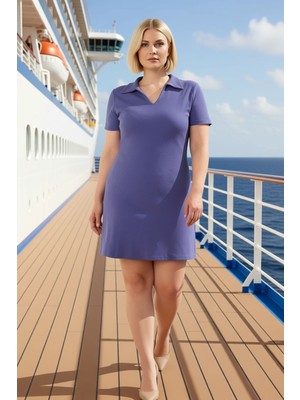 Benerly Kadın Büyük Beden Polo Yaka Kısa Kol Kaşkorse Elbise Fonksiyonel Spor