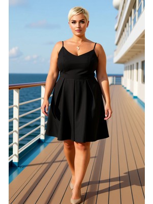 Benerly Kadın V Yaka Ince Askılı A Kesim Dokuma Elbise Büyük Beden Fonksiyonel Dayanıklı Kaliteli Şık