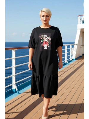 Benerly Kadın Bisiklet Yaka Balon Kol Midi Elbise Fonksiyonel Dayanıklı Kaliteli Şık