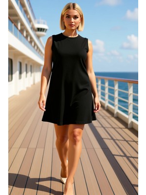 Benerly Kadın Büyük Beden A Line Bisiklet Yaka Standart Kol Bürümcük Örme Elbise Fonksiyonel Rahat