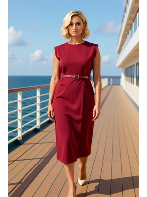 Benerly Kadın Büyük Beden Bisiklet Yaka Kolsuz Dokuma Midi Elbise Fonksiyonel Dayanıklı Kaliteli Şık