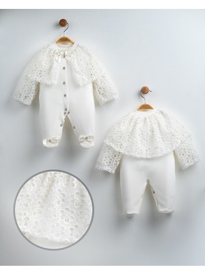 Eda Baby Dantelli Pelerinli Lüks Bebek Tulumu %100 Pamuk