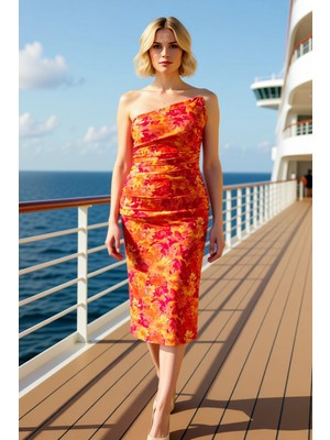 Benerly Kadın Tek Kol Asimetrik Yaka Vücuda Oturan Esnek Örme Tül Elbise Büyük Beden Fonksiyonel Şık