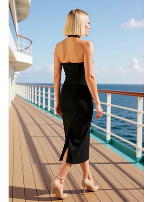 Benerly Kadın Kalp Yaka Ince Askılı Kolsuz Bodycon Midi Elbise Dayanıklı