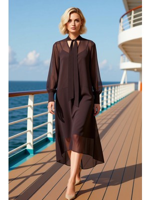 Benerly Kadın V Yaka Balon Kol Uzun Kollu A Line Dokuma Elbise Fonksiyonel Dayanıklı Kaliteli Spor