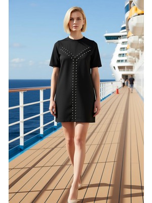 Benerly Kadın Bisiklet Yaka Uzun Kol Standart Kol Kalıp Shift Elbise Fonksiyonel Dayanıklı Estetik