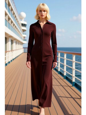 Benerly Kadın Polo Yaka Uzun Kol Bodycon Kalın Sandy Örme Maxi Elbise Fonksiyonel Dayanıklı Modern