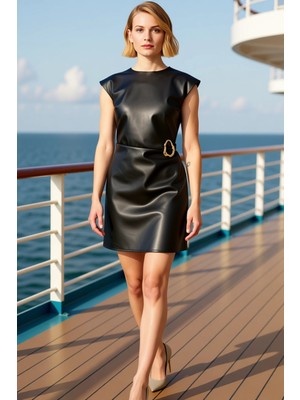 Benerly Kadın Bisiklet Yaka Kolsuz Düz Dokuma A Line Kalıp Kısa Elbise Fonksiyonel Rahat