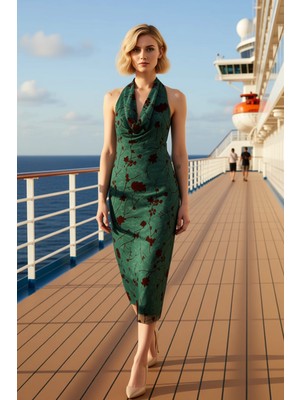 Benerly Kadın Degaje Yaka Kolsuz Çiçekli Örme Tül Midi Elbise Fonksiyonel Dayanıklı Kaliteli Rahat