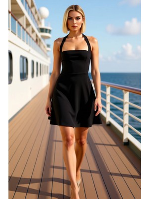 Benerly Kadın Kare Yaka Kalın Askılı Kolsuz Skater Kalıp Kısa Dokuma Elbise Fonksiyonel Dayanıklı Şık