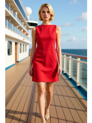 Benerly Kadın Bisiklet Yaka Kolsuz A Kesim Mini Dokuma Elbise Fonksiyonel