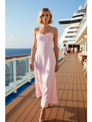 Benerly Kadın Kalp Yaka Ince Askılı Kolsuz Fırfırlı Maxi Elbise Fonksiyonel Dayanıklı Şık %100 Pamuk