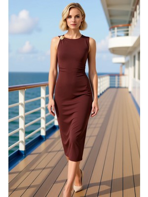 Benerly Kadın Asimetrik Yaka Yarasa Kol Midi Örme Elbise Fonksiyonel Spor