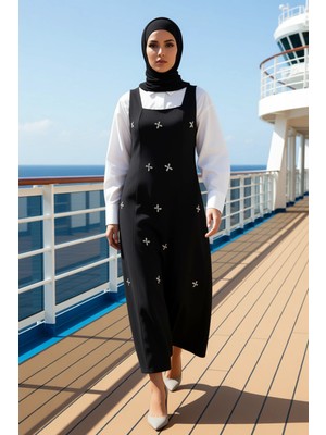 Benerly Kadın Kare Yaka Kolsuz Dokuma Jile Elbise Maxi Kalıp Taş Işlemeli Fonksiyonel Dayanıklı Şık