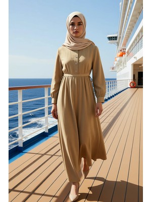 Benerly Kadın Gömlek Yaka Standart Kol A Line Kalıp Düz Desenli Dokuma Elbise Fonksiyonel Kaliteli