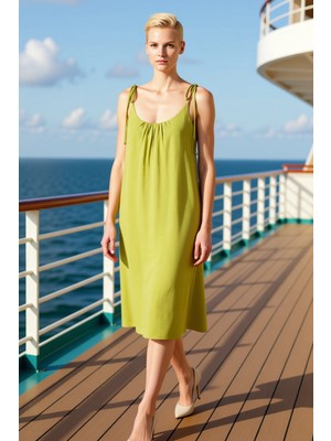 Benerly Kadın Büyük Beden Ince Askılı Havuz Yaka Crinkle Dokuma Maxi Elbise Fonksiyonel Dayanıklı Şık