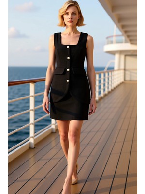 Benerly Kadın Kare Yaka Kolsuz Tüvit Dokuma Bodycon Kalıp Mini Elbise Fonksiyonel Dayanıklı Modern