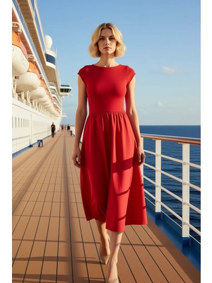 Benerly Kadın Kayık Yaka Kolsuz Terrycotton Skater Midi Elbise