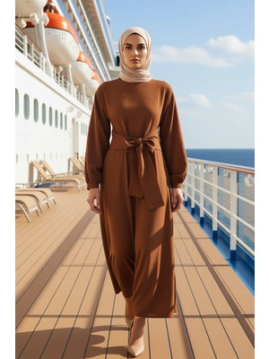 Benerly Kadın Bisiklet Yaka Düşük Kol Uzun Kol Astarsız Dokuma Elbise Fonksiyonel Dayanıklı Modern