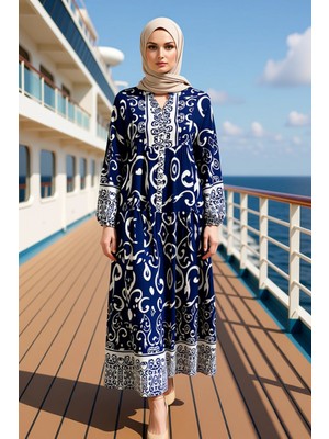 Benerly Kadın Yaka Reglan Kol Uzun Kollu Maxi Elbise Dokuma Fonksiyonel Kaliteli