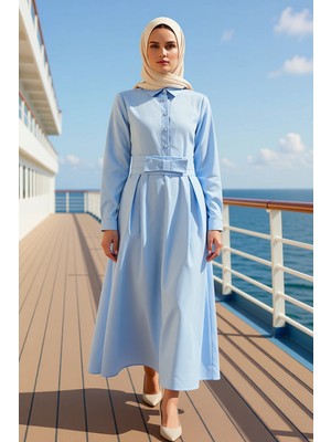 Benerly Kadın Maxi Boy Gömlek Yaka Standart Kol Dokuma Elbise Fonksiyonel Dayanıklı Kaliteli Rahat