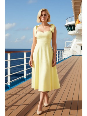 Benerly Kadın Kalp Yaka Kolsuz Maxi Elbise Düz Brode Kalıp Skater Kaliteli