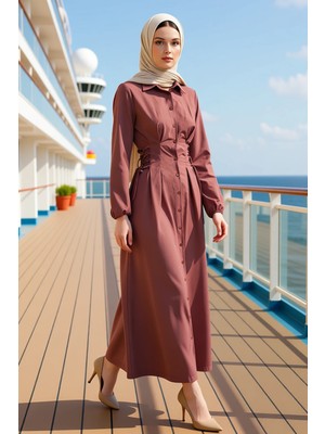 Benerly Kadın Gömlek Yaka Standart Kol Düz Desen Dokuma Elbise Fonksiyonel Dayanıklı Kaliteli Spor