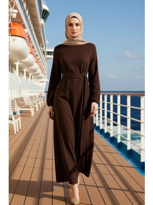 Benerly Kadın Bisiklet Yaka Ispanyol Kol Düz Desen Maxi Elbise Fonksiyonel Dayanıklı Kaliteli Spor