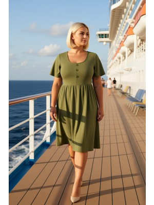 Benerly Kadın Kare Yaka Kısa Kol Fitilli Örme Midi Elbise 95 5 Fonksiyonel Rahat