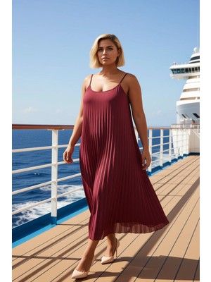 Benerly Kadın Büyük Beden Havuz Yaka Kolsuz Tül Örme Elbise A Line Kalıp Düz Desen Midi Boy Modern